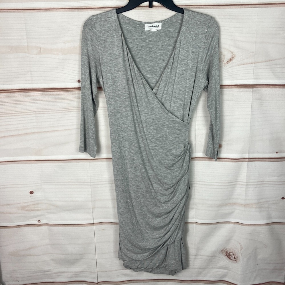 Velvet‎ by Graham & Spencer Dress Womens S Gray Faux Wrap Bodycon V-Neck Knit